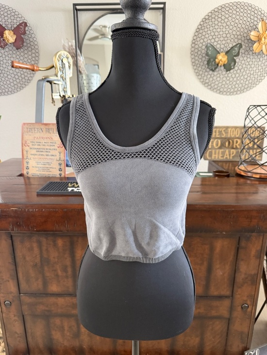 Splendid Tops - Splendid Gray Mesh-Panel Cropped Tank